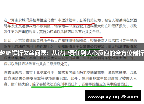 赵鹏解析欠薪问题:从法律责任到人心反应的全方位剖析 赵鹏解析欠薪问题:从法律责任到人心反应的全方位剖析