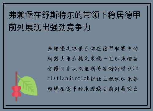 弗赖堡在舒斯特尔的带领下稳居德甲前列展现出强劲竞争力 弗赖堡在舒斯特尔的带领下稳居德甲前列展现出强劲竞争力